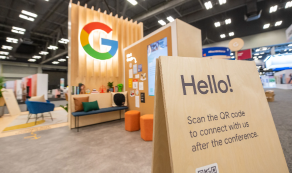 A photo of a Google booth at a career fair.